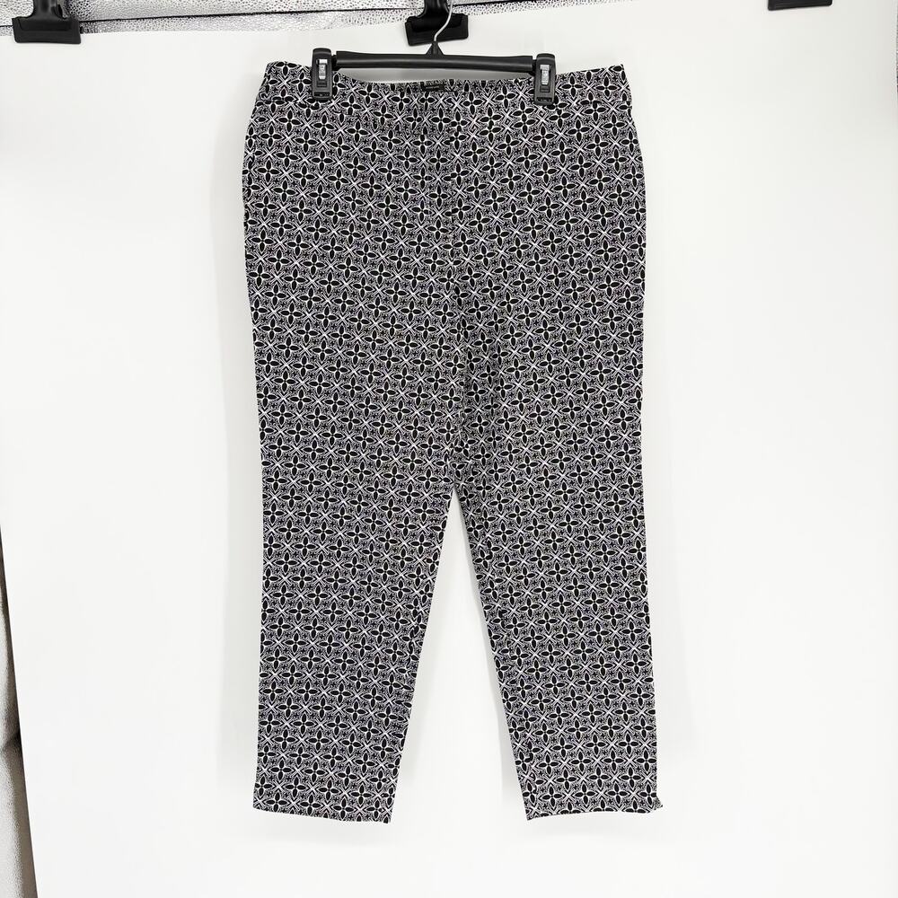 Talbots Black & White Geometric Print Hampshire Ankle Pants 16‎ Business Casual